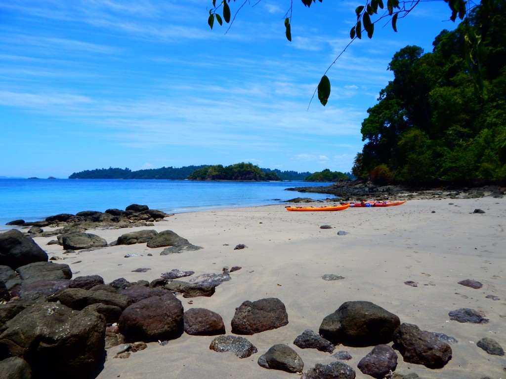 We pulled our kayaks ashore at Isla de Coco for a snorkel.